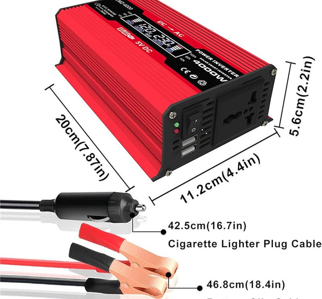 Power Inverter 12V to 220V with Smart LCD – 300W Corrective Wave Inverter for Car 