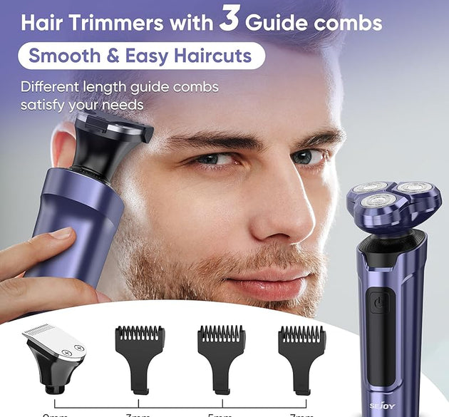 SEJOY 5-in-1 Men's Electric Shaver Cordless Wet and Dry Shaver with Nose Hair and Beard Trimmer